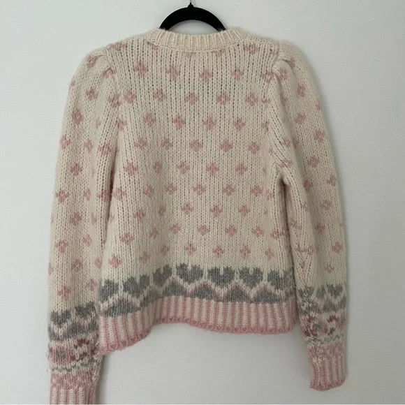 LoveShackFancy Rosie Pullover Sweater Alpaca Pink Cream Fair Isle Milky - Picture 10 of 12